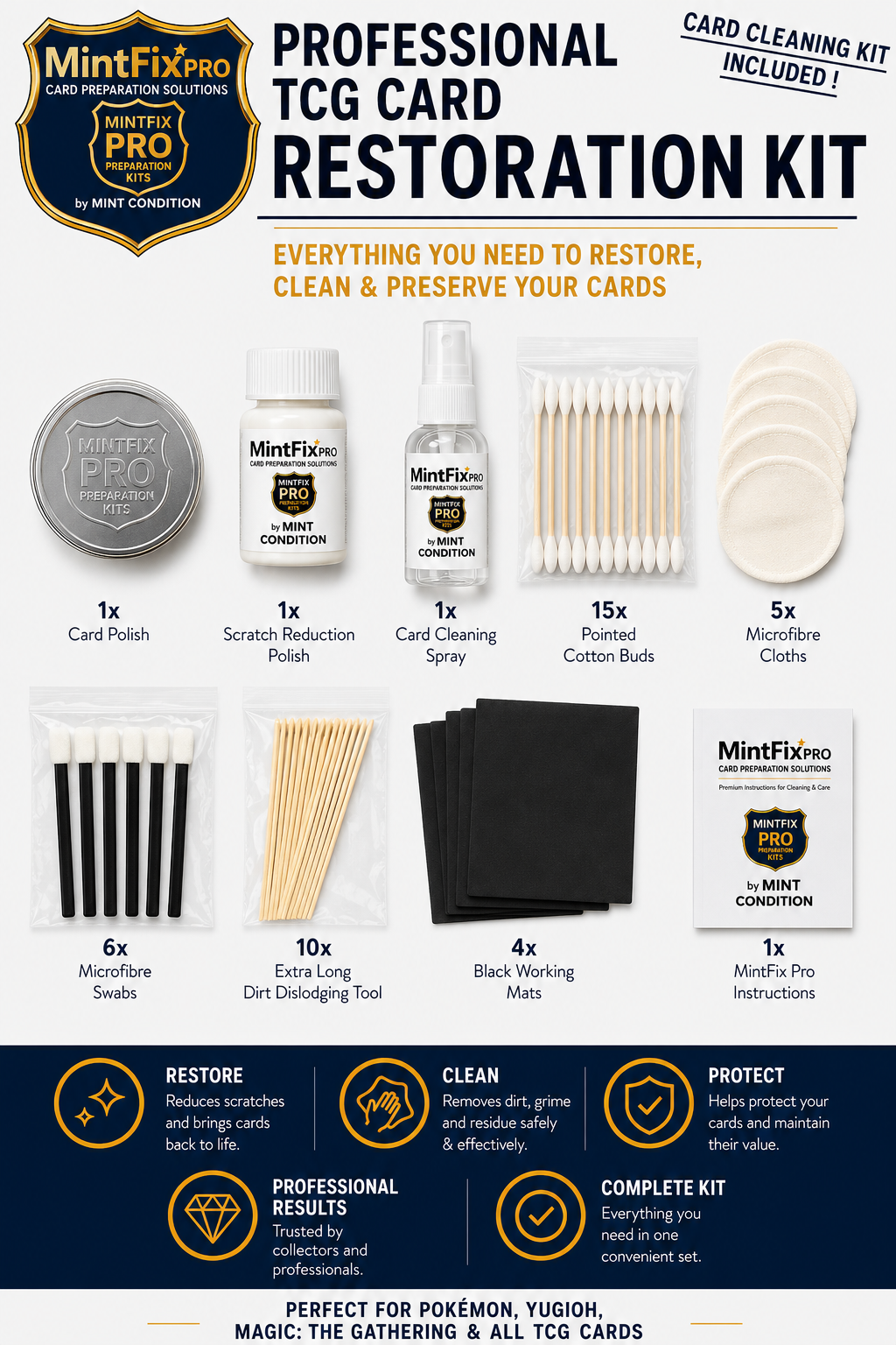 MintFix Pro® Trading Card Restoration Kit | Card Cleaner, Polish & Scratch Reduction System