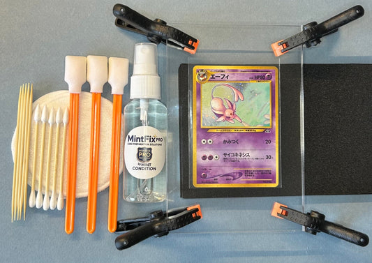 MintFix Pro card flattening kit for warped Pokémon sports and trading cards